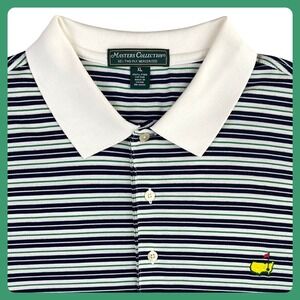 Masters Collection Polo Shirt Men's XL Blue Green Striped 60s 2-Ply Pima Golf